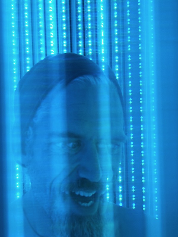 Warm yellow and orange LED patterns in the installation