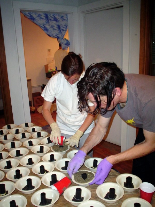 Casting concrete bases for light pods for SoLA.